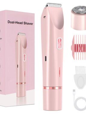 Bikini Trimmer for Women, Bikini Shaver, 2-in-1 Electric Razors for Women Pink